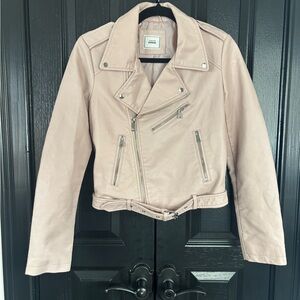 Chic Blush Leather Jacket with Belt